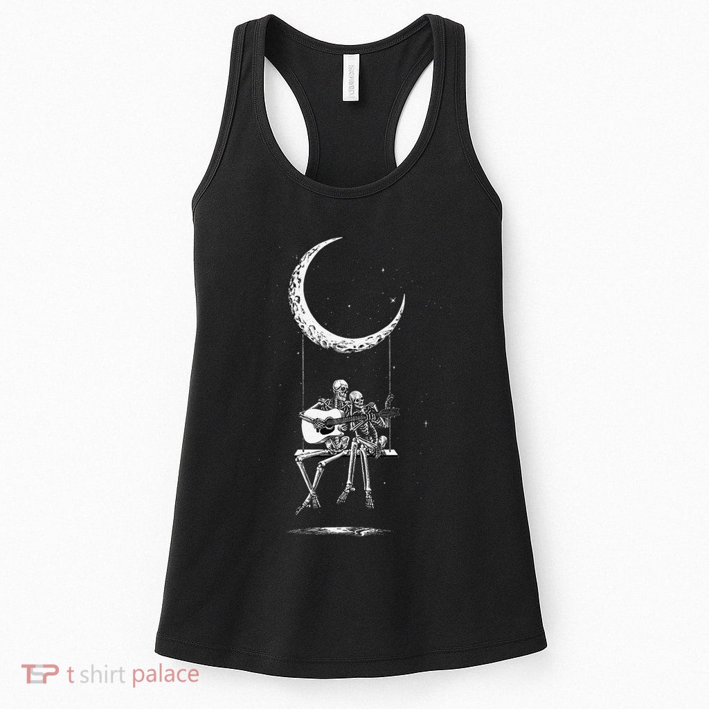 Skeleton Playing Guitar Graphic Band Tees Rock And Roll Moon Womens Tank Top
