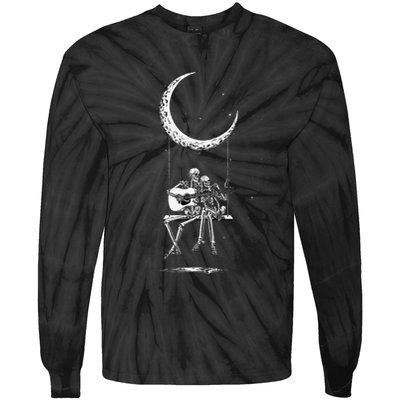 Skeleton Playing Guitar Graphic Band Tees Rock And Roll Moon Tie-Dye Long Sleeve Shirt