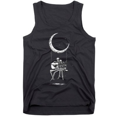 Skeleton Playing Guitar Graphic Band Tees Rock And Roll Moon Tank Top