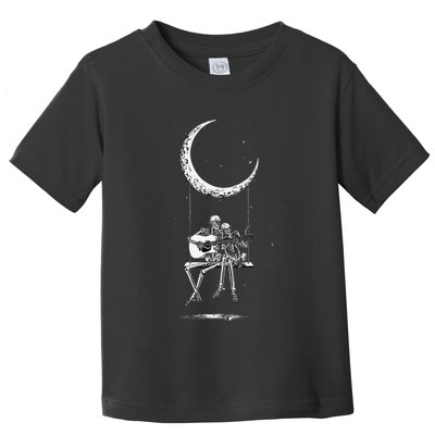 Skeleton Playing Guitar Graphic Band Tees Rock And Roll Moon Toddler T-Shirt