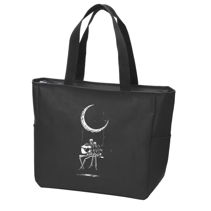 Skeleton Playing Guitar Graphic Band Tees Rock And Roll Moon Zip Tote Bag