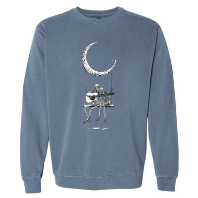 Skeleton Playing Guitar Graphic Band Tees Rock And Roll Moon Garment-Dyed Sweatshirt