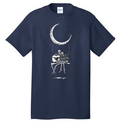 Skeleton Playing Guitar Graphic Band Tees Rock And Roll Moon Tall T-Shirt