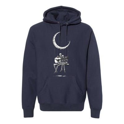 Skeleton Playing Guitar Graphic Band Tees Rock And Roll Moon Premium Hoodie