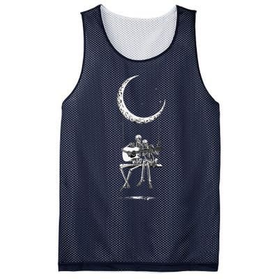 Skeleton Playing Guitar Graphic Band Tees Rock And Roll Moon Mesh Reversible Basketball Jersey Tank