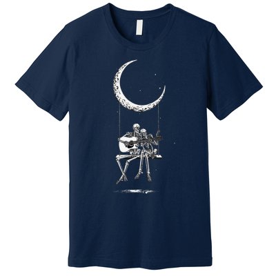 Skeleton Playing Guitar Graphic Band Tees Rock And Roll Moon Premium T-Shirt