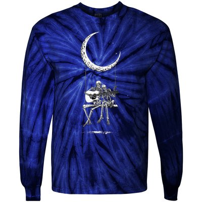 Skeleton Playing Guitar Graphic Band Tees Rock And Roll Moon Tie-Dye Long Sleeve Shirt