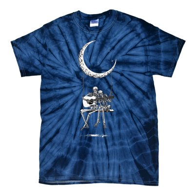 Skeleton Playing Guitar Graphic Band Tees Rock And Roll Moon Tie-Dye T-Shirt