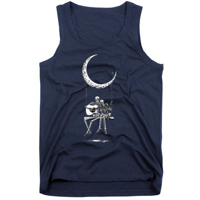 Skeleton Playing Guitar Graphic Band Tees Rock And Roll Moon Tank Top