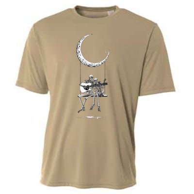 Skeleton Playing Guitar Graphic Band Tees Rock And Roll Moon Cooling Performance Crew T-Shirt