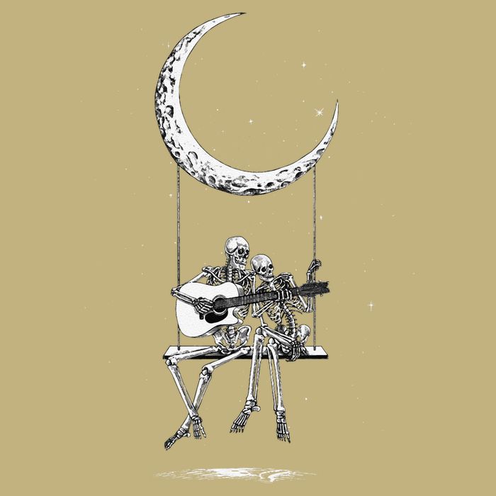 Skeleton Playing Guitar Graphic Band Tees Rock And Roll Moon Performance Shirt