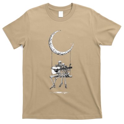 Skeleton Playing Guitar Graphic Band Tees Rock And Roll Moon T-Shirt