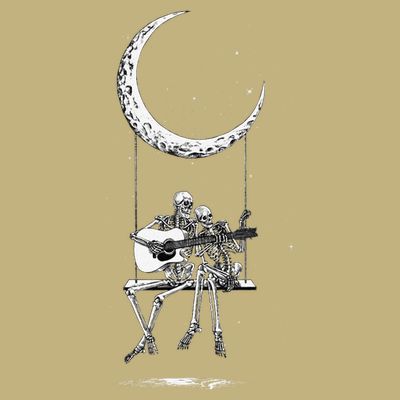 Skeleton Playing Guitar Graphic Band Tees Rock And Roll Moon T-Shirt