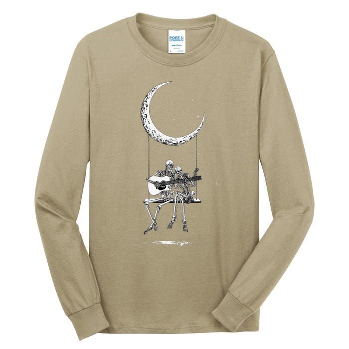 Skeleton Playing Guitar Graphic Band Tees Rock And Roll Moon Tall Long Sleeve T-Shirt