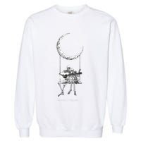 Skeleton Playing Guitar Graphic Band Tees Rock And Roll Moon Garment-Dyed Sweatshirt