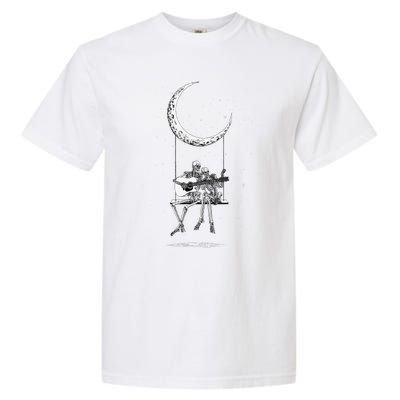 Skeleton Playing Guitar Graphic Band Tees Rock And Roll Moon Garment-Dyed Heavyweight T-Shirt