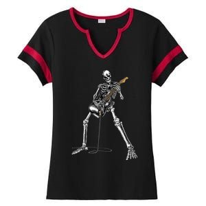 Skeleton Playing Guitar Rock And Roll Ladies Halftime Notch Neck Tee