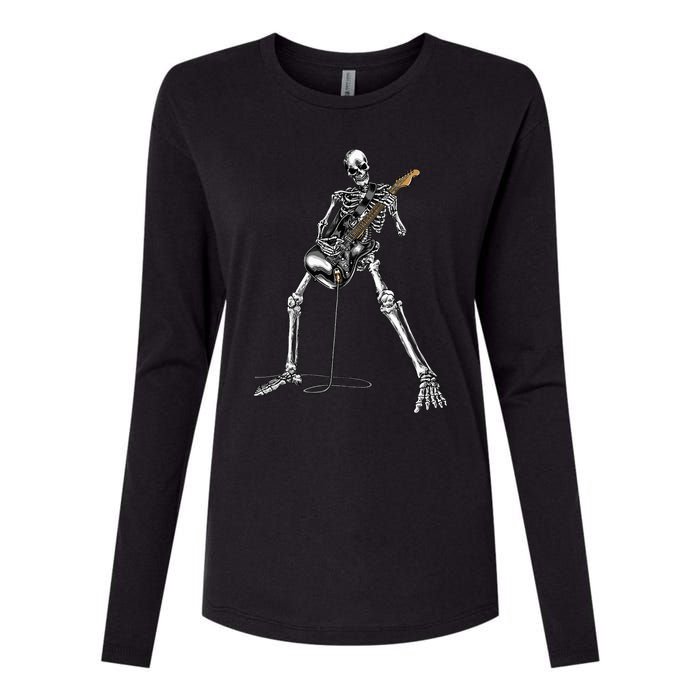 Skeleton Playing Guitar Rock And Roll Womens Cotton Relaxed Long Sleeve T-Shirt