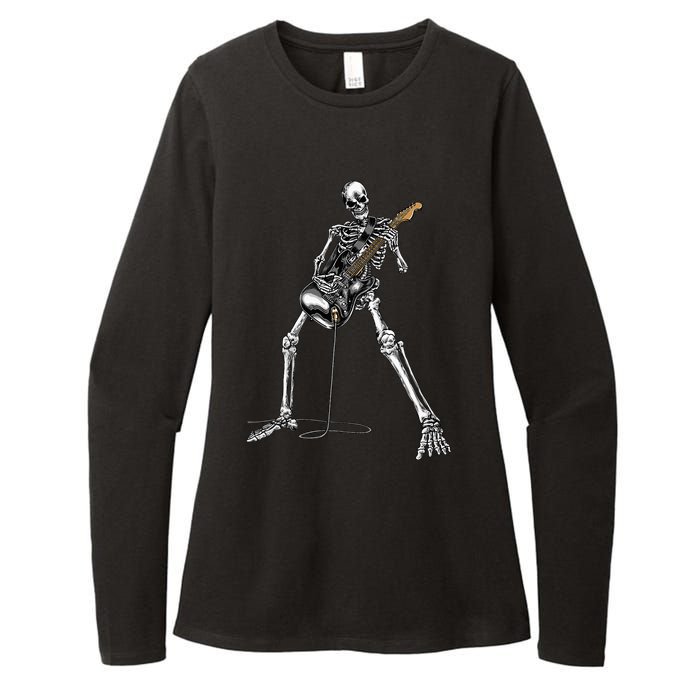 Skeleton Playing Guitar Rock And Roll Womens CVC Long Sleeve Shirt