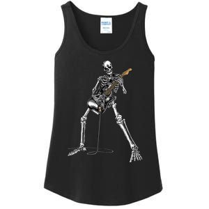 Skeleton Playing Guitar Rock And Roll Ladies Essential Tank