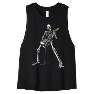 Skeleton Playing Guitar Rock And Roll Women's Racerback Cropped Tank