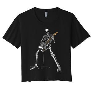 Skeleton Playing Guitar Rock And Roll Women's Crop Top Tee