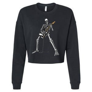 Skeleton Playing Guitar Rock And Roll Cropped Pullover Crew