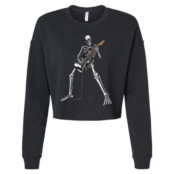 Skeleton Playing Guitar Rock And Roll Cropped Pullover Crew