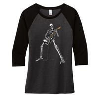 Skeleton Playing Guitar Rock And Roll Women's Tri-Blend 3/4-Sleeve Raglan Shirt