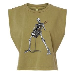 Skeleton Playing Guitar Rock And Roll Garment-Dyed Women's Muscle Tee