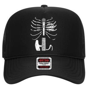 skeleton playing guitar electric Acoustic Classical High Crown Mesh Back Trucker Hat