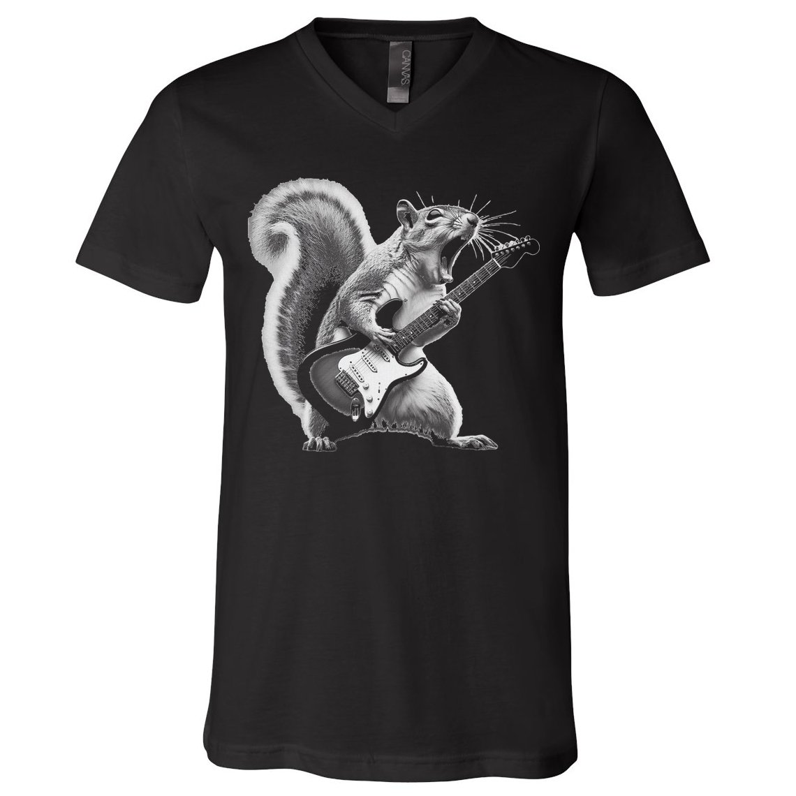 Squirrel Playing Guitar Rock And Roll V-Neck T-Shirt