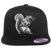 Squirrel Playing Guitar Rock And Roll Flat Bill Trucker Hat