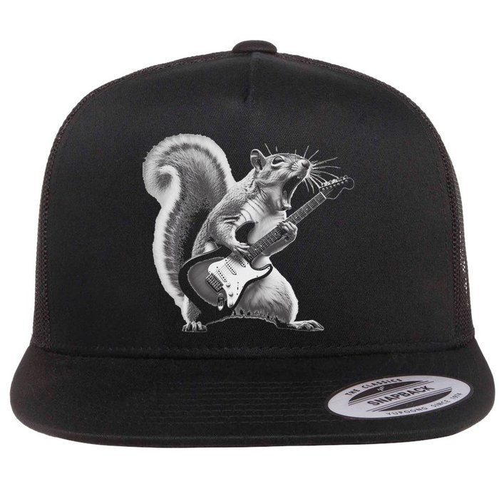 Squirrel Playing Guitar Rock And Roll Flat Bill Trucker Hat