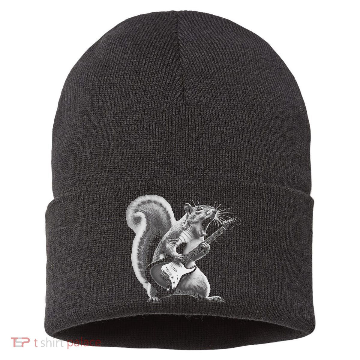 Squirrel Playing Guitar Rock And Roll Sustainable Knit Beanie