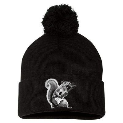 Squirrel Playing Guitar Rock And Roll Pom Pom 12in Knit Beanie