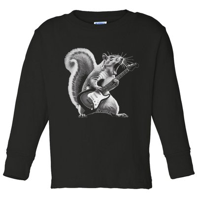 Squirrel Playing Guitar Rock And Roll Toddler Long Sleeve Shirt