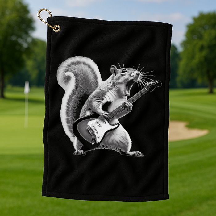 Squirrel Playing Guitar Rock And Roll Golf Towel