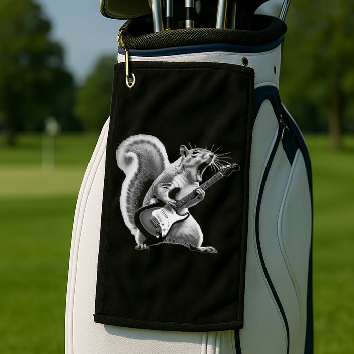 Squirrel Playing Guitar Rock And Roll Golf Towel
