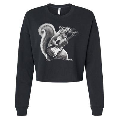 Squirrel Playing Guitar Rock And Roll Cropped Pullover Crew