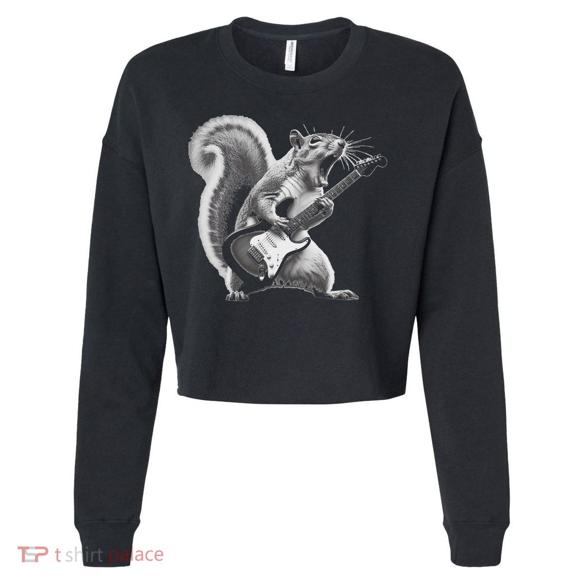Squirrel Playing Guitar Rock And Roll Cropped Pullover Crew