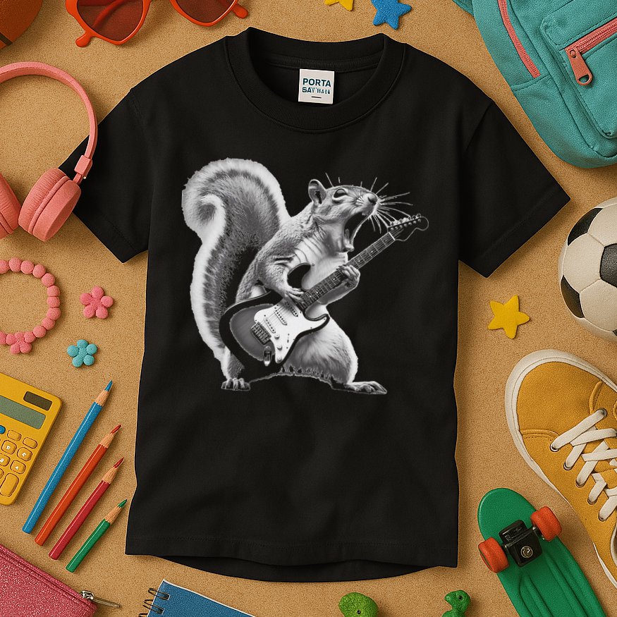 Squirrel Playing Guitar Rock And Roll Kids T-Shirt
