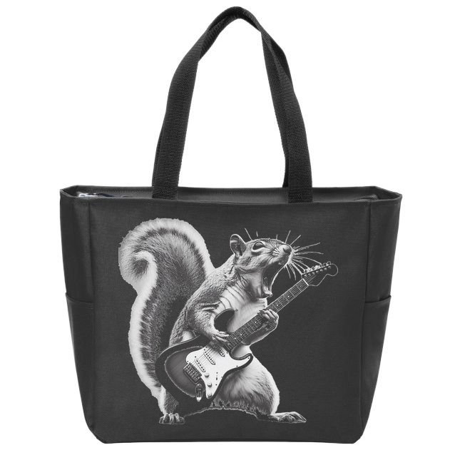 Squirrel Playing Guitar Rock And Roll Zip Tote Bag
