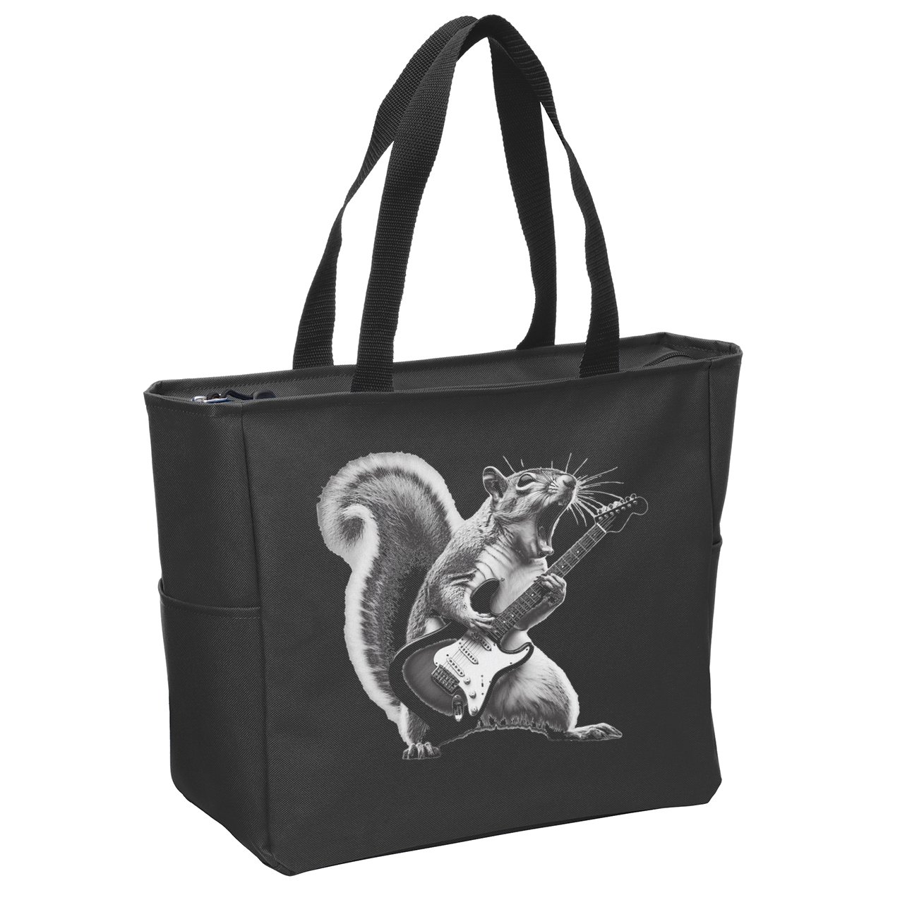 Squirrel Playing Guitar Rock And Roll Zip Tote Bag