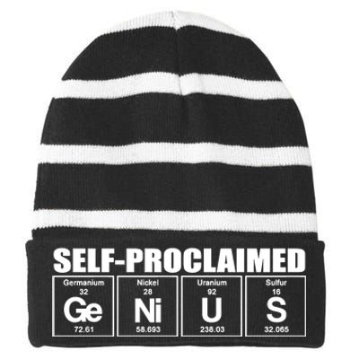 Self Proclaimed Genius Funny Gift Striped Beanie with Solid Band