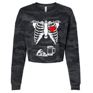 Skeleton Pregnancy Gift Pizza Beer Xray Halloween Soon Dad Gift Cropped Pullover Crew