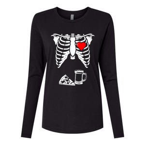 Skeleton Pregnancy Gift Pizza Beer Xray Halloween Soon Dad Gift Womens Cotton Relaxed Long Sleeve T-Shirt