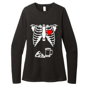 Skeleton Pregnancy Gift Pizza Beer Xray Halloween Soon Dad Gift Womens CVC Long Sleeve Shirt