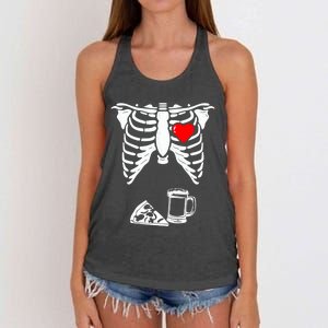 Skeleton Pregnancy Gift Pizza Beer Xray Halloween Soon Dad Gift Women's Knotted Racerback Tank