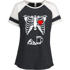 Skeleton Pregnancy Gift Pizza Beer Xray Halloween Soon Dad Gift Enza Ladies Jersey Colorblock Tee